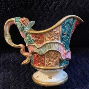 Fitz & Floyd Damask Pine Cones Christmas Creamer pour.